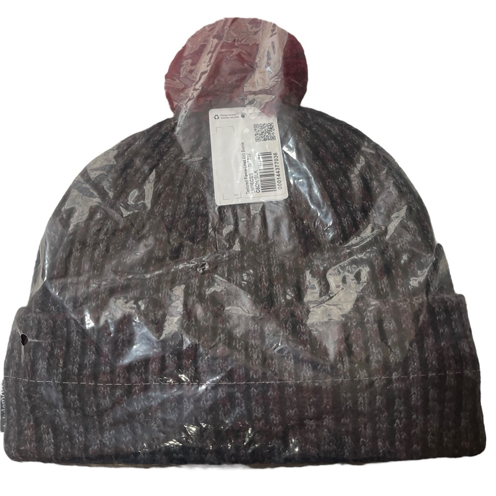 Lululemon Women's Knit Beanie Hat  Black/Red Textured Fleece-Lined One Size NWT
